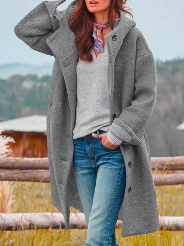 Laura | Cappotto Lungo con Cappuccio e Bottoni
