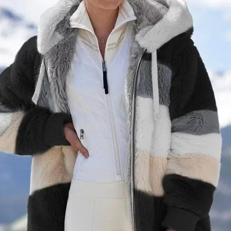 Serena | Giacca Teddy Color Block con Cappuccio e Zip