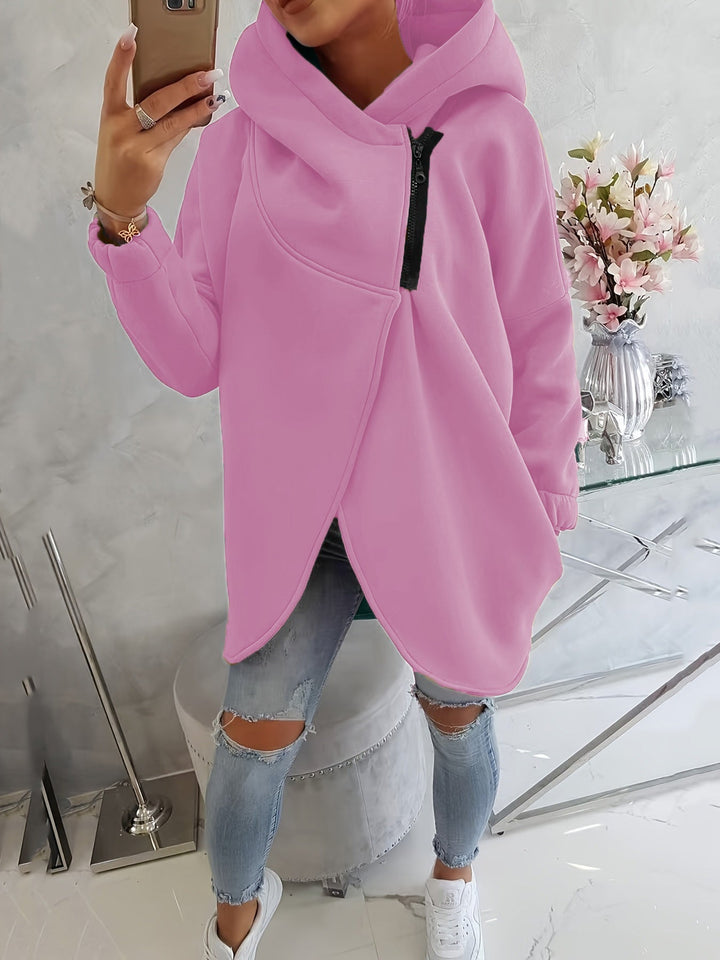 Ginevra | Felpa-Giacca Oversize con Cappuccio e Zip Asimmetrica