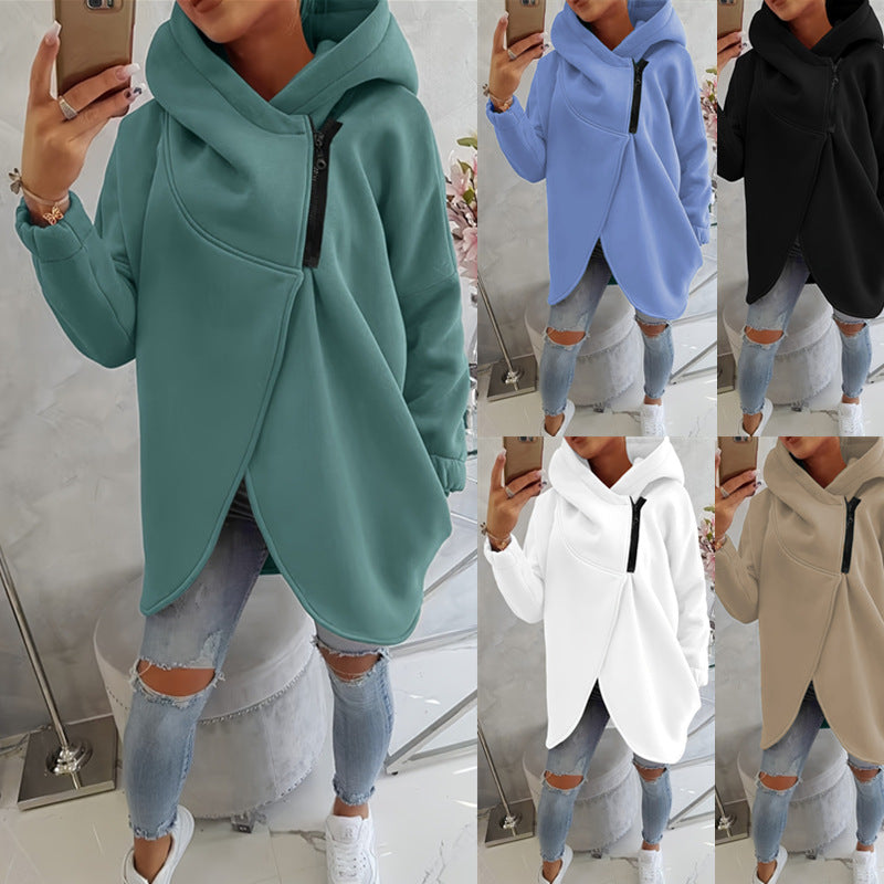 Ginevra | Felpa-Giacca Oversize con Cappuccio e Zip Asimmetrica