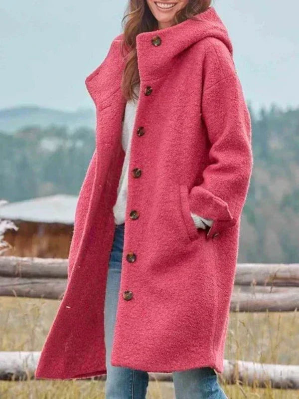 Laura | Cappotto Lungo con Cappuccio e Bottoni