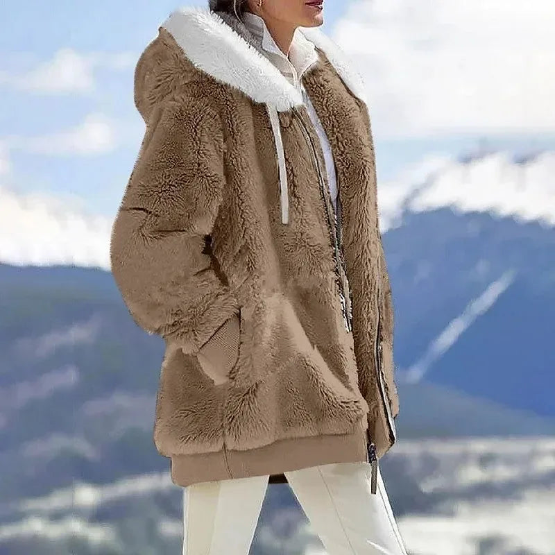 Serena | Giacca Teddy Color Block con Cappuccio e Zip