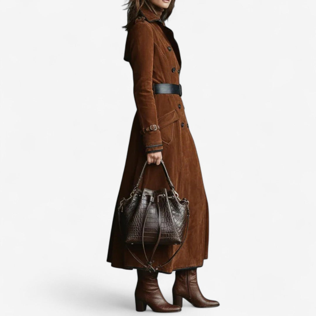 Michela | Cappotto lungo doppiopetto effetto scamosciato