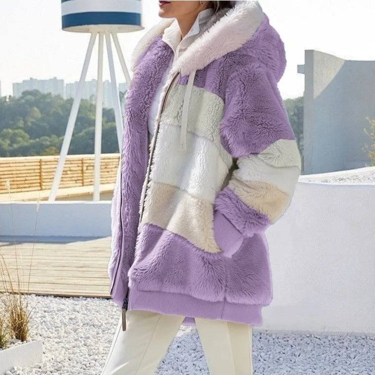 Serena | Giacca Teddy Color Block con Cappuccio e Zip